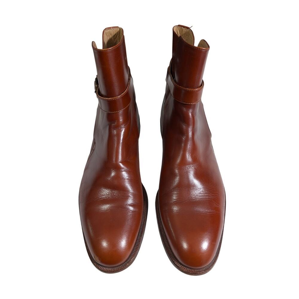 FRAGIACOMO! STUNNING PECAN BROWN GENUINE LEATHER ANKLE BUCKLE MENS BOOTS! SZ 8M - Picture 3 of 10